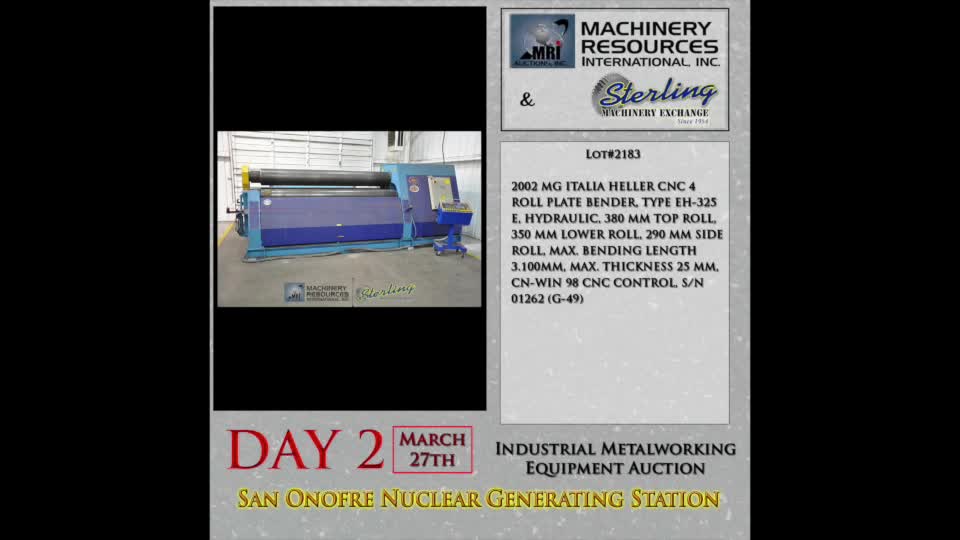 Heller-Auction Lot 2183: San Onofre Nuclear Auction MG Italia Heller CNC 4 Roll Plate Bender, Type EH-325E, Hydraulic Plate Roll-01