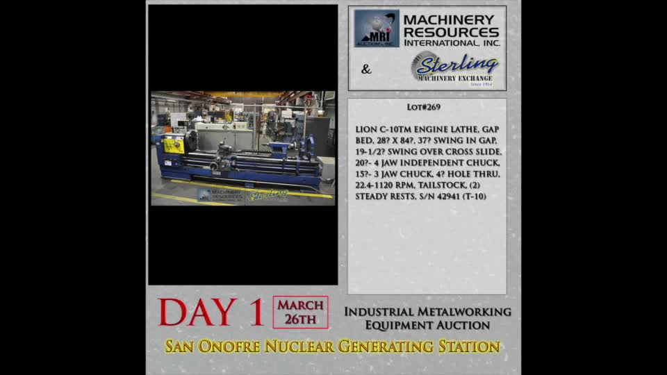 LION-Auction Lot 269: San Onofre Nuclear Auction 28" x 84" Lion C-10TM Engine Lathe, Gap Bed-01