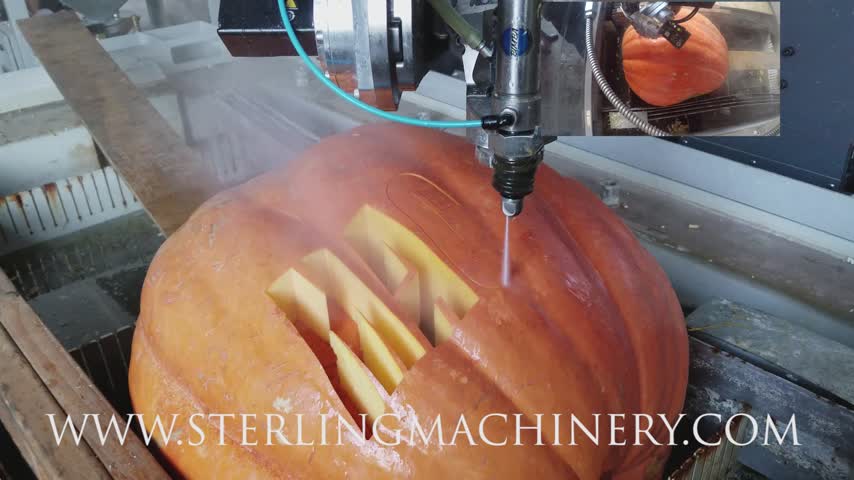 Flow-Amazing Flow Waterjet Cutting a Pumpkin for Halloween.��Watch this Mach 300 make quick work of these pumpkins.-01
