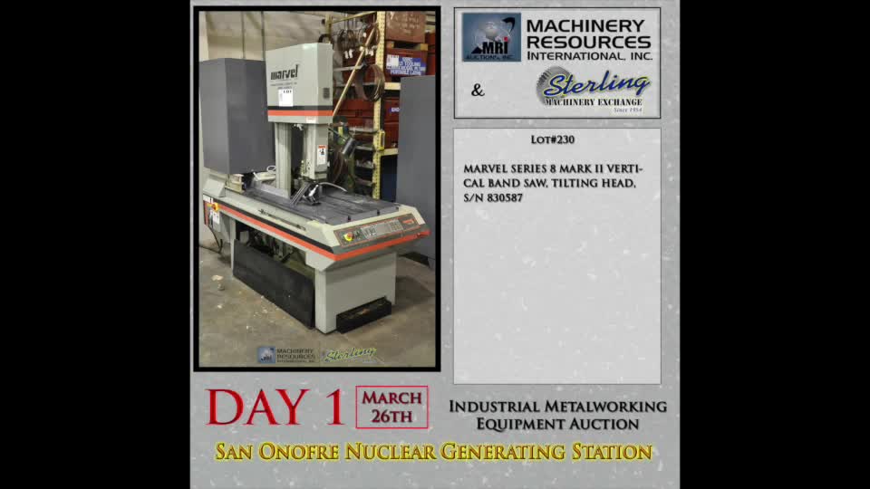 MARVEL-Auction Lot 230: San Onofre Nuclear Auction Marvel Series 8 Mark II Vertical Bandsaw, Tilting Head-01