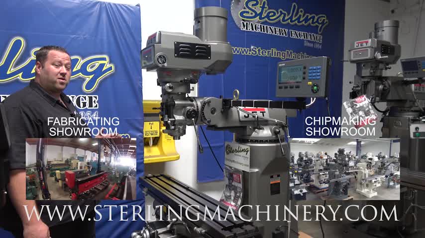 Jet-9" x 49" Brand New Jet Industrial Vertical Milling Machine, Mdl. JTM-4VS, Certified Meehanite� Castings, Precision bored and honed milling head, Large diameter quill is chromed, High precision Class 7 spindle bearings, Chrome plated motor shaft with lower-01