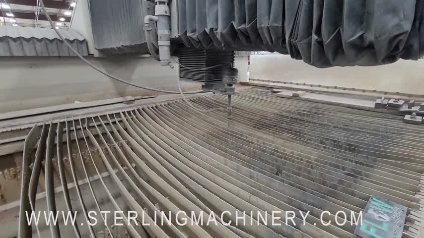 Flow-6' x 12' Used Flow CNC Flying Bridge Waterjet CNC Water Jet With 60,000 PSI (GUARANTEED by FLOW DEALER), Mdl. I-6012 Integrated Flying Bridge, 60,000 Psi, Flowmaster  Version 6 Software, Hopper, Chiller Unit, Water Softener Unit, 6 Bags Of Garnet, New Set Of Table Slats,  Year (2003)  #A6750--01