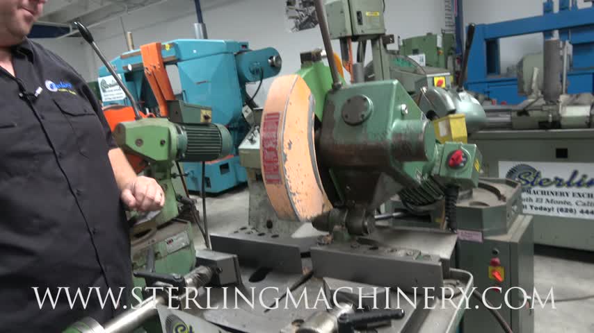 Doringer-14" USED DORINGER (LOW TURN, PNEUMATIC VISES AND MANUAL DOWN FEED) CIRCULAR COLD SAW (FOR CUTTING STEEL, STAINLESS, ALUMINUM, BRASS, COPPER, PLASTICS), Mdl. D-350, 2 Pneumatic Operating Vises, Coolant System, Stand, Overload Protection Switch, Saw Blade,-01
