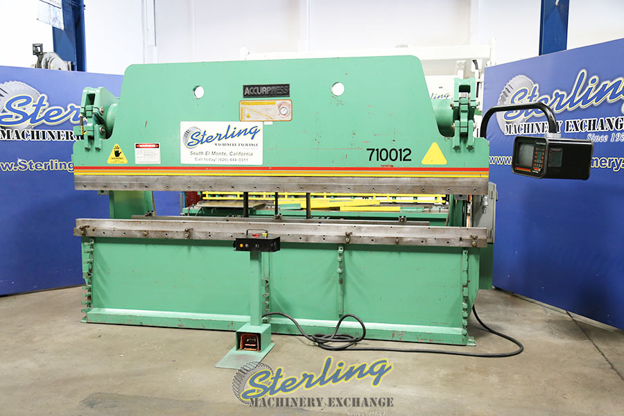 Accurpress-100 Ton x 12' Used Accurpress CNC Hydraulic Press Brake, Mdl. 710012, Accurpress AP2 Controller with Single Axis Backgauge, Pedestal Control with Electric Foot Pedal, Tonnage Control Valve, Made In The USA!, CNC Ram and Single Axis Backgauge,  #A4516-01