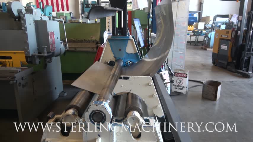 10 GA. X 48" USED DAVI HYDRAULIC CNC 4 ROLL SHEET METAL PLATE ROLL WITH VERTICAL SUPPORT SYSTEM, MDL. MCB-1219/S, CNC PEDESTAL CONTROLLER, HYDRAULIC OVERHEAD SUPPORT, NOTE: NEW REPLACEMENT COST OVER $52,000.00, YEAR (2001) #A4642