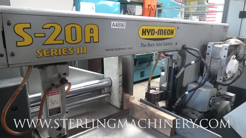 13" x 18" Used Hydmech Automatic Horizontal Pivot Style Band Saw With Bundling Attachment for Multiple Pieces, Mdl. S-20A, Cast-Iron Shuttle Features Automatic Multi-Indexing up to 27" in Single Stroke, Cast-Iron Guide Arms Mounted On Linear Rails is Adj