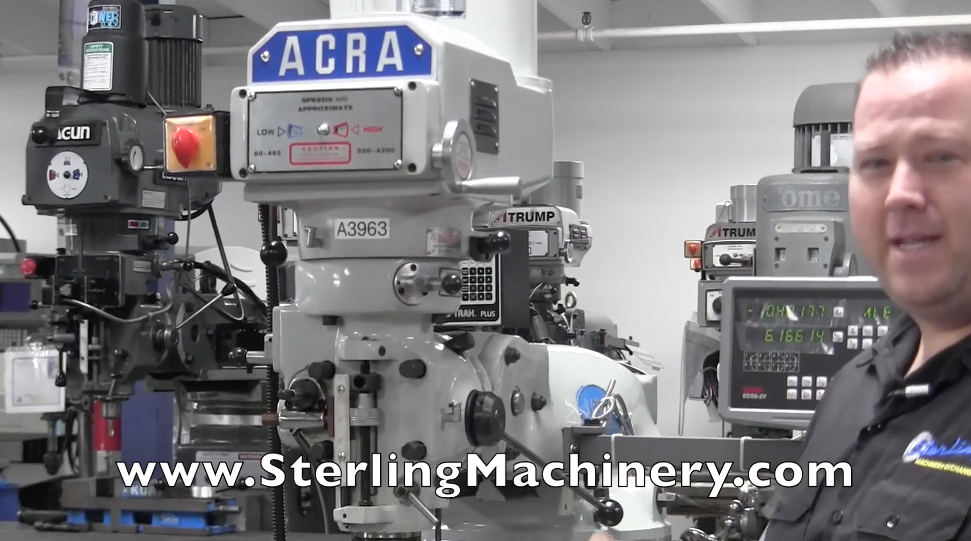 Acra-9" x 49" Brand New Acra Vertical Milling Machine (Variable Speed) "Bridgeport Copy", Mdl. AM2V-949, Hardened & Ground Table & Ways, Quill Heat Treat Hardened & Chromed, Double Wall Construction, Turcite On The Table X & Y Axis, One-Shot Lube System, Made-01