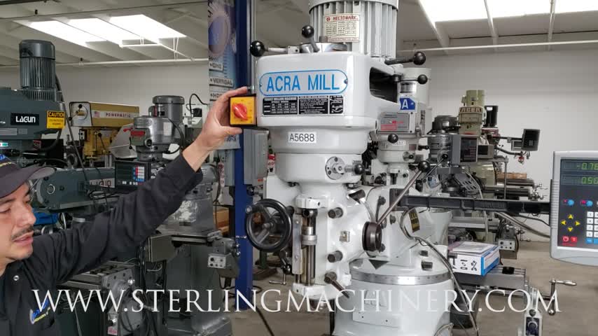 Acra-Fresadora vertical Acra de 9 "x 49" (Tipo de polea escalonada) �COMO NUEVA CONDICI�N! 1 Fase y 3 Fase., Mdl. AM2S-949, Mesa y formas templadas y endurecidas, Tratamiento t�rmico de acanalado Endurecido y cromado, Construcci�n de doble pared, Turcite en l-01