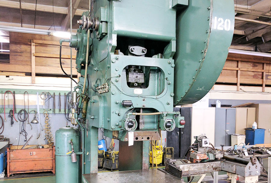 Verson-105 Ton Verson Open Back Gap Frame Heavy Duty Stamping Punch Press, Mdl. 7 1/2, Air Clutch and Brake, Dual Palm Control,  Bed Cushion, 30" x 39" Bed, 35 Strokes Per Minute, 8" Stroke, A4767-01