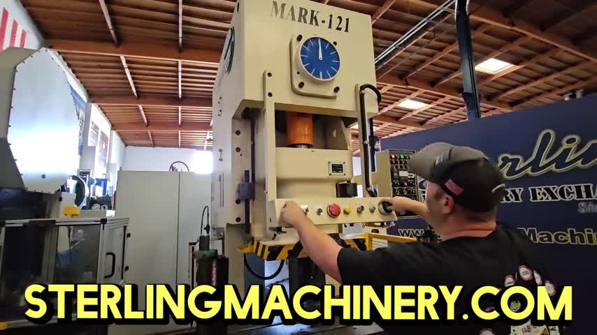 110 TON USED SUTHERLAND OBS GAP FRAME PUNCH PRESS, MDL. FCP 110, LIGHT CURTAIN, ONE-SHOT LUBE, LUBRICATION SYSTEM, DUAL PALM BUTTONS, EMERGENCY STOP BUTTON, YEAR(1999) #A7077