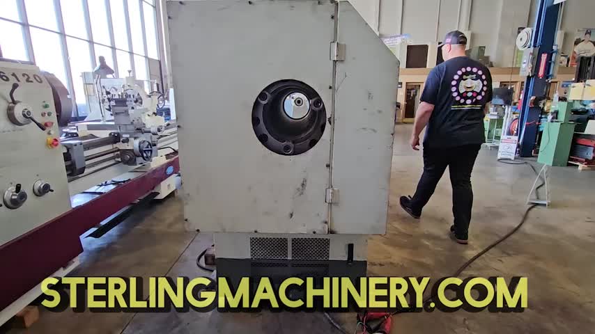 Eisen-35"/52" x 100" Used Eisen Heavy Duty Hollow Spindle Gap Bed Engine Lathe With Double Chuck and 10" Hole Thru Spindle, Mdl. PA35, GF 800 Digital Readout, 25" 3 Jaw Chuck, 25" 4 Jaw Chuck, Sliding Chuck Guard, Tool Post, Work Light, New Replacement Costs $115,000 With a 6 Month Wait. Buy It Today And Save Thousands!, Spindle Nose 10", Double Chuck, Note Z axis Dro Not Functional, Year (2012) #A5212-01