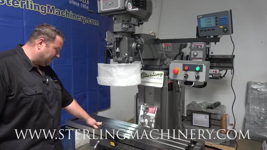 Jet-12" X 54" BRAND NEW JET INDUSTRIAL VERTICAL MILLING MACHINE (HEAVY DUTY), MDL. JTM-1254VS, CERTIFIED MEEHANITE� CASTINGS, PRECISION BORED AND HONED MILLING HEAD, LARGE DIAMETER QUILL IS CHROMED, HIGH PRECISION CLASS 7 SPINDLE BEARINGS, CHROME PLATED MOTOR #SMJTM1254VS-01
