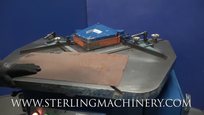 1/8" X 8-5/8" X 8-5/8" USED AMADA HYDRAULILC POWER CORNER NOTCHER, MDL. CS-220, TWIN WORK GUIDES, FOOT PEDAL, ONE SHOT LUBE SYSTEM, #A4816