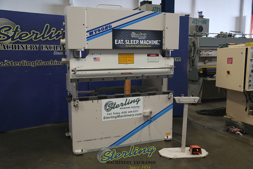 Wysong-60 Tons x 8' Used Wysong Hydraulic Press Brake, Mdl. MTH60, ( 2 )  24” Front Support Arms, Front Operated Manual Backgauge, Dual Palm Buttons On Pedestal, Emergency Stop Button on Pedestal, #A7573-01
