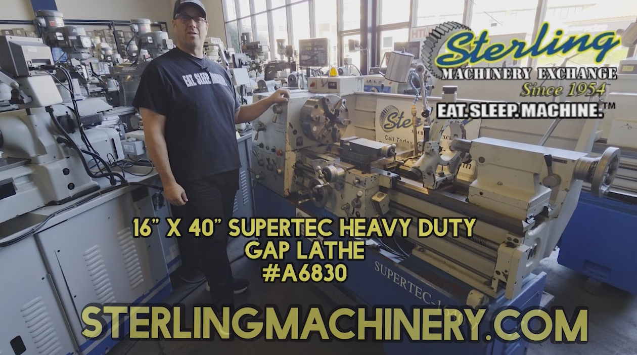 Supertec-16" x 40" Used Supertec Gap Bed Engine Lathe (Heavy Duty), Mdl. 1640V, Coolant, Rear Splash Guard, 6 Jaw Chuck, Foot Brake, DRO System: X-Axis Dro Only.  Y-Scale not functional., #A6830-01