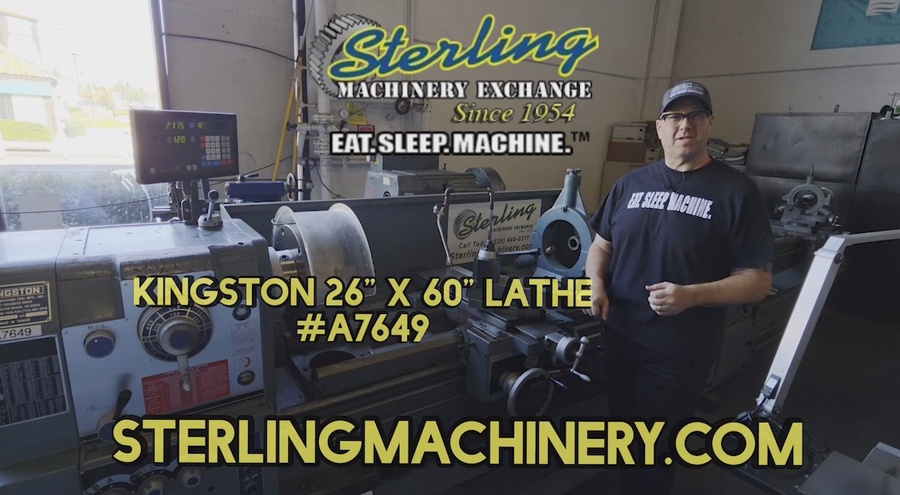 Kingston-26" X  60" Used Kingston Engine Lathe, Mdl. 26HD, 3  Jaw Chuck, Newall DRO, Quick Change Gear Box, Taper Attachment, Steady Rest, 4_1/8" hole through spindle, Year(2000) #A7649-01