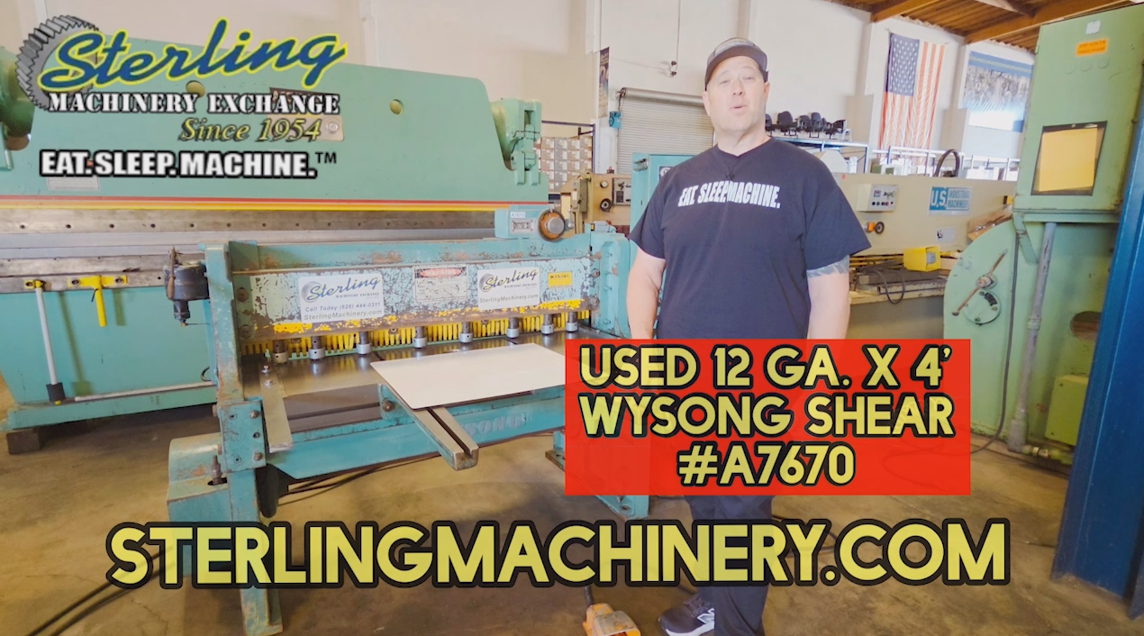 Wysong-12 Ga. x 4' Used Wysong Mechanical Quick Power Shear, Mdl. 1252, 2 - Front Supports, Electric Foot Pedal, Rear Operated Manual Back Gauge, Square Arm, #A7670-01