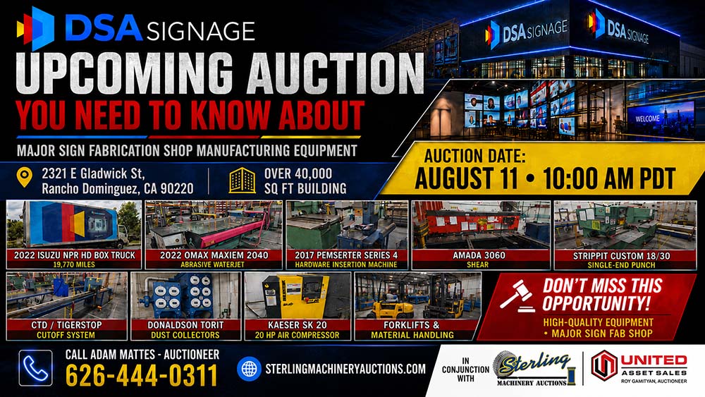 OMAX-DSA Signage Auction Preview | Sign Fabrication Equipment, Waterjet, Forklifts, Truck & More-01