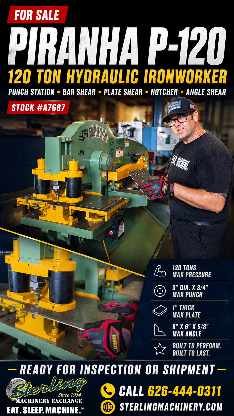 PIRANHA-Piranha P-120 120-Ton Multi-Station Hydraulic Ironworker - | Stock A7687-01