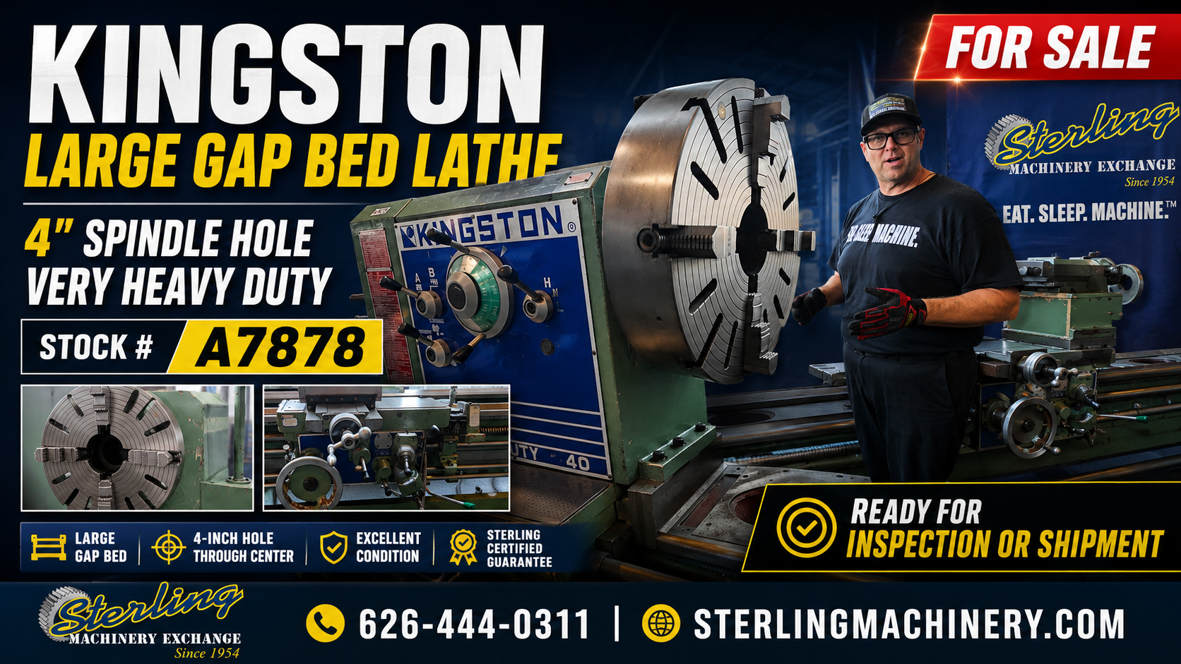 Kingston-Kingston HR2000 34" x 80" Heavy-Duty Gap Bed Engine Lathe | Stock A7878-01